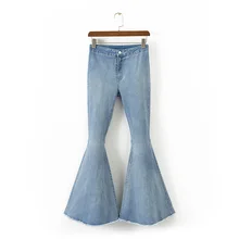 Лето Дизайн Большие расклешенные Женские повседневные зауженные джинсы Широкие женские брюки наивысшего качества