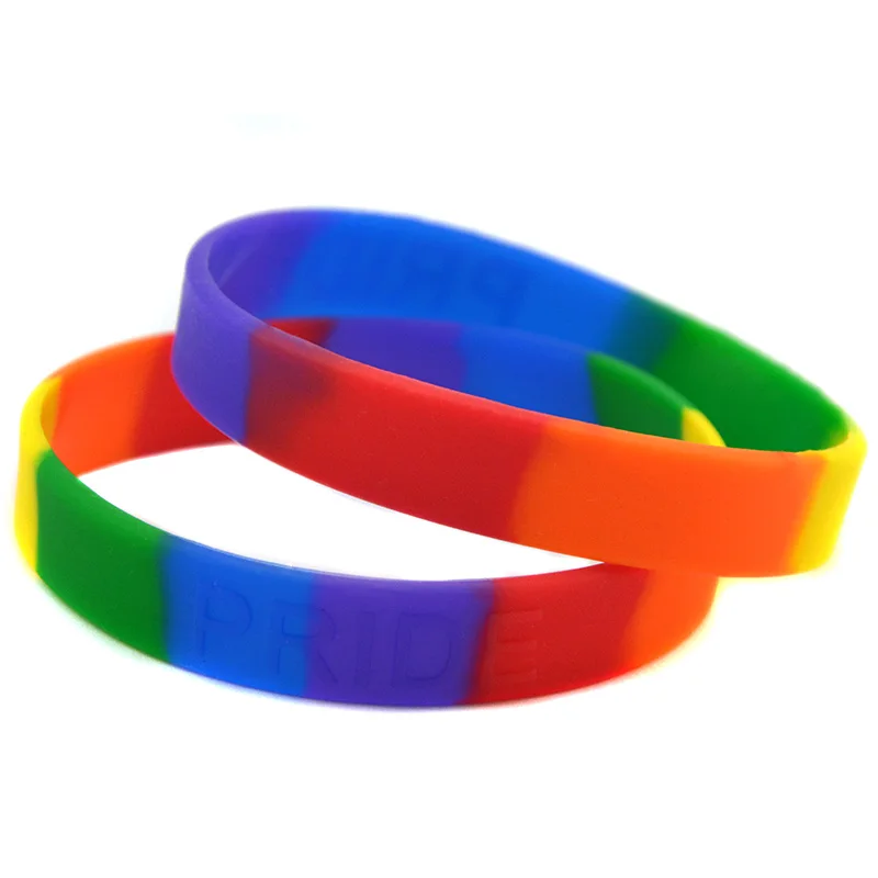 

50 Pcs Pride Silicone Rubber Wristband Embossed Logo Rainbow Color