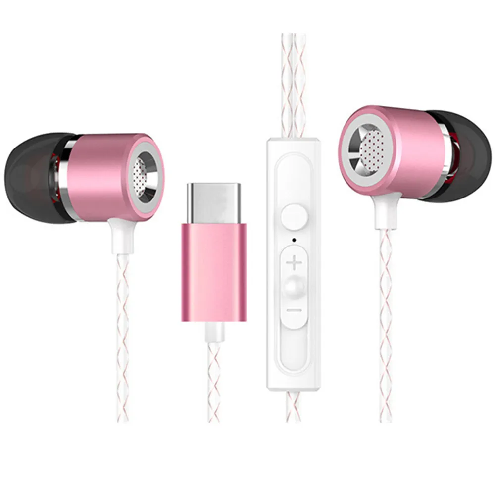USB Type C Earbud Headphones Extra Bass Noise Cancelling for Xiaomi Huawei