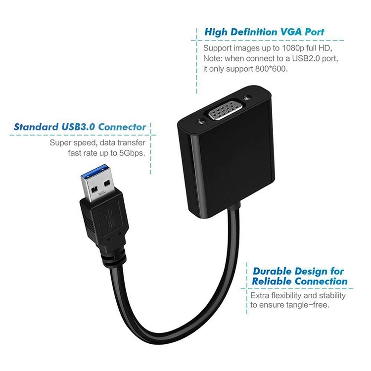 Rovtop USB 3.0 to VGA Adapter External Video Card Multi Display Converter for Win 7/8/10 Desktop Laptop PC Monitor Projector