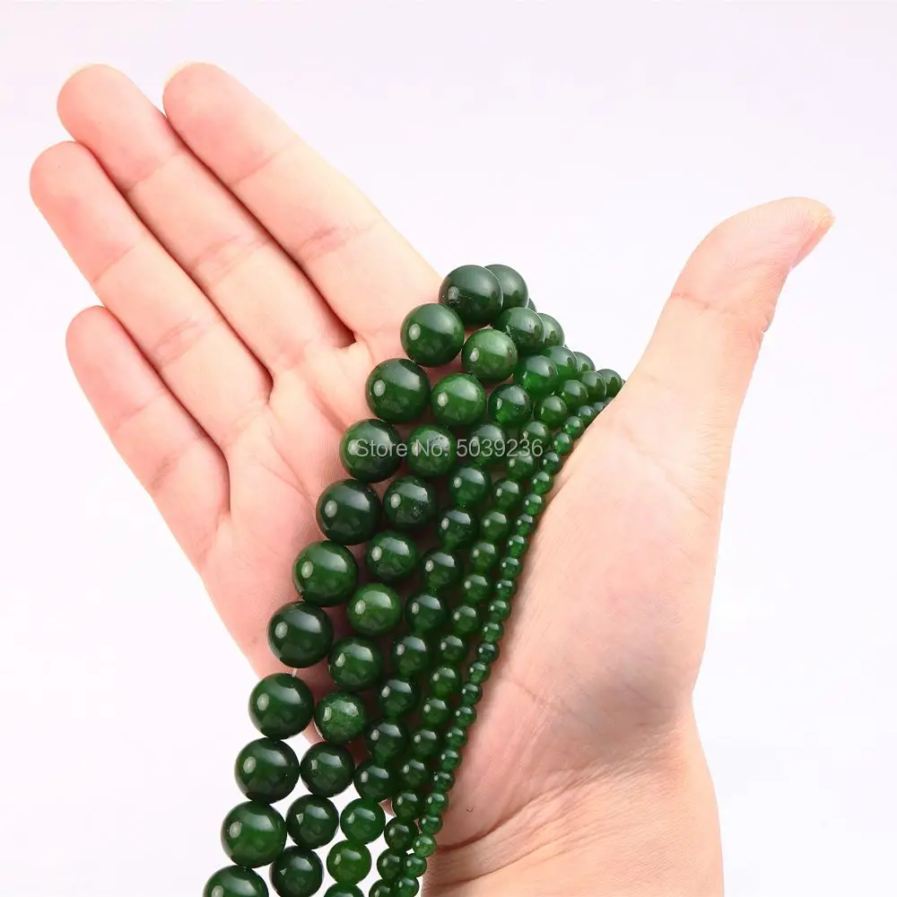 Темно-зеленый нефрит бусины из природного камня свободные шарики 4mm 6mm 8mm 10mm 12мм рукоделие для самостоятельного изготовления ювелирных изделий браслет Цепочки и ожерелья