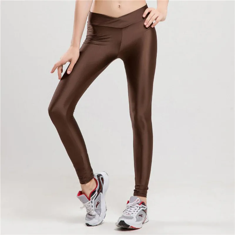 white leggings NDUCJSI Women Pants Sportswear V High Waist Neon Workout Leggings Fashion Jegging Elastic Strtched Shiny Leggins Candy Colors brown leggings