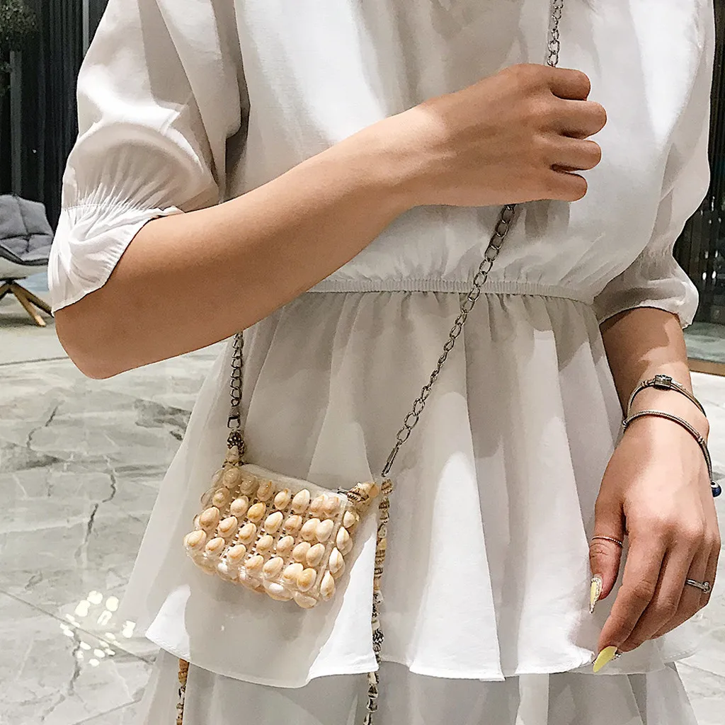 

Bags For Women 2019 Natural Sea Shell Bag Hand-Weaved Messenger Bag Cute Chain Small Waterproof Crossbody Bag bolsa feminina
