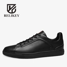 RELIKEY Brand Men Black Shoes High Quality Cow Leather Basic Spring New Style FlatsCasual Breathable Shoes for Men
