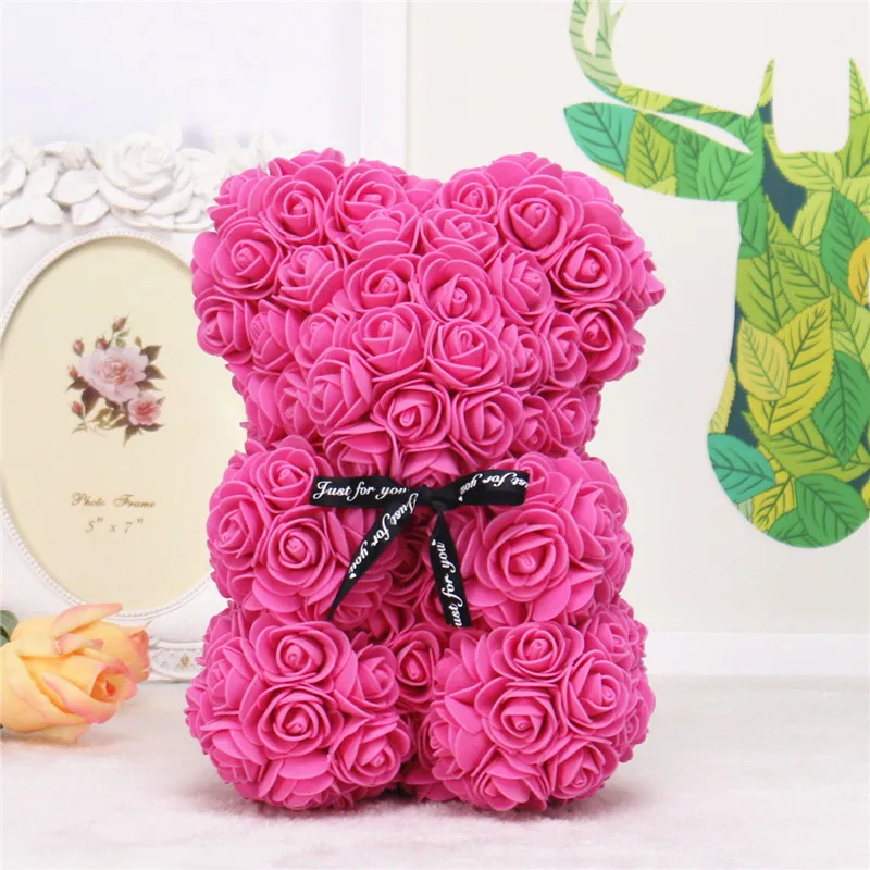 DIY 25 cm Teddy Rose Bear With Box Artificial PE Flower Bear Rose Valentine's Day For Girlfriend Women Wife Mother's Day Gifts 