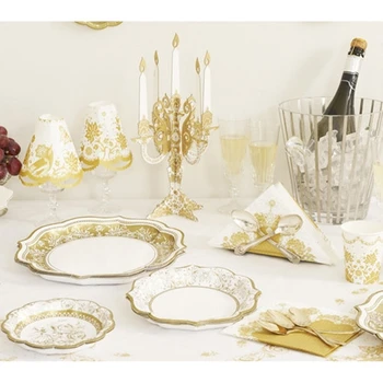 

12pcs 30CM Large Gold Paper Plate Dinner Food Paper Plates Party Favor Decoration Wedding Birthday New Year Party Plate Supplies