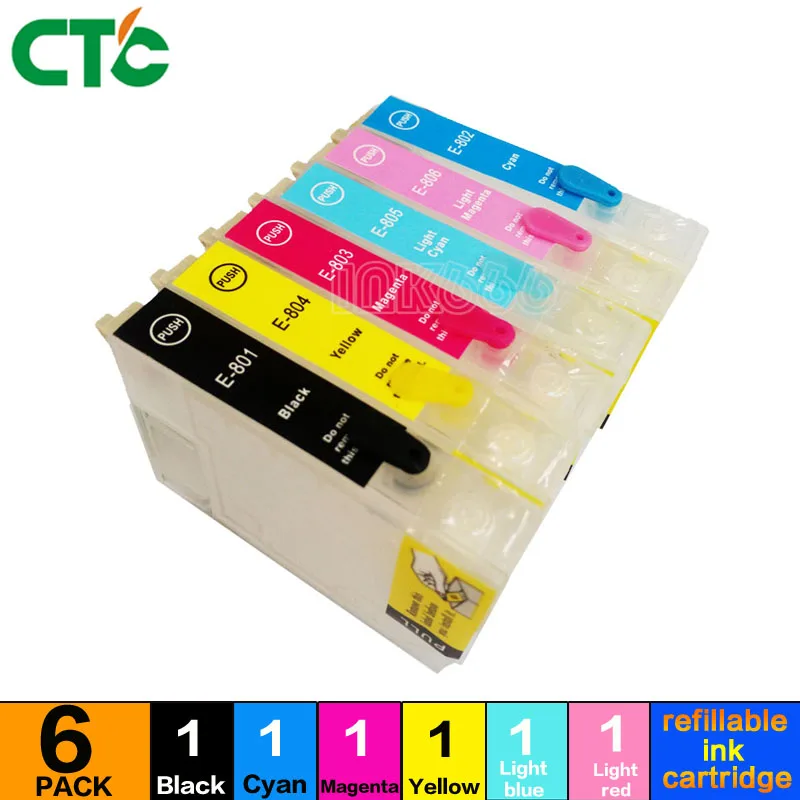 1set T0801 - T0806 Refillable Ink Cartridge For Stylus Photo P50 T59 R265 270 285 290 360 RX560 585 610 650 685 PX650 | Компьютеры и