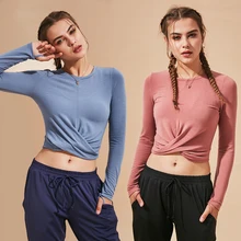 Рубашка для йоги Женская Спортивная одежда спортивная куртка Фитнес Хлопок Спортивная дышащая стрейч женские топы Спортивные с длинными рукавами