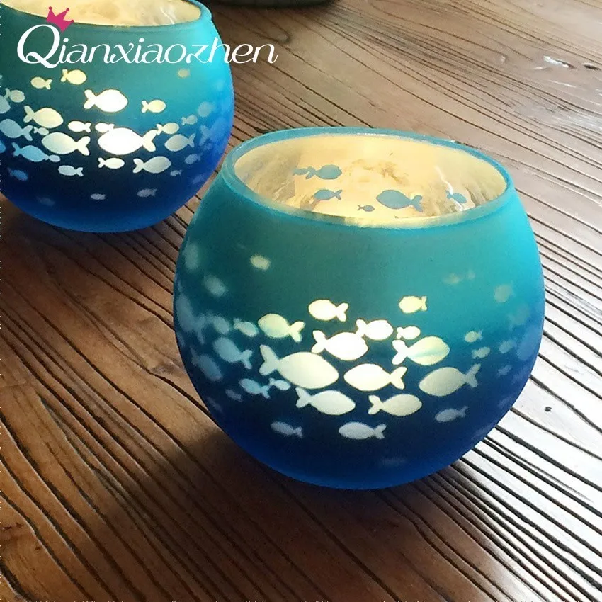 

Qianxiaozhen Plating Small Fish Glass Candle Holders Wedding Decorations Candles Home Decoration Candle Lantern