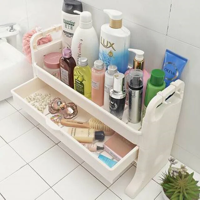 2 layers Toilet Bathroom Storage Rack for shower gel shampoo Makeup Organizer shelf with drawer spice