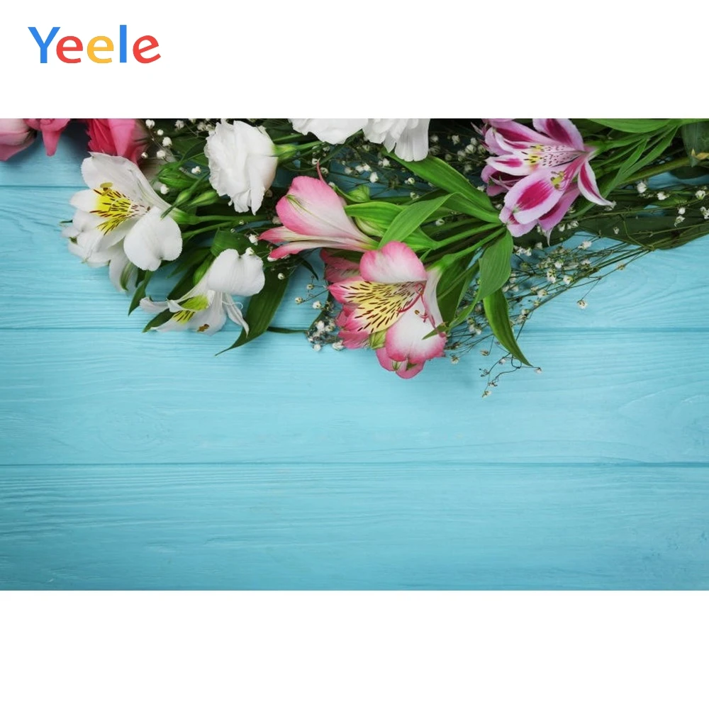 

Yeele Vinyl Flowers Blue Wood Board Children Birthday Party Photography Backdrop Wedding Photographic Background Photo Studio