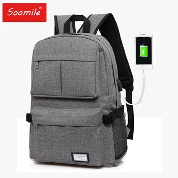 

Waterproof Large Capacity 14.1 Inch Canvas Laptop Bag USB Charging Backpack Anti-thief Computer Backpacks Women Man School Bags