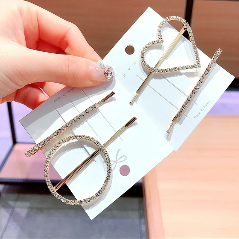 1 шт., женские заколки с кристаллами в форме сердца/круга/звезды, свадебные заколки для волос, заколки для волос, стильные аксессуары, ювелирное изделие для девочек, подарок