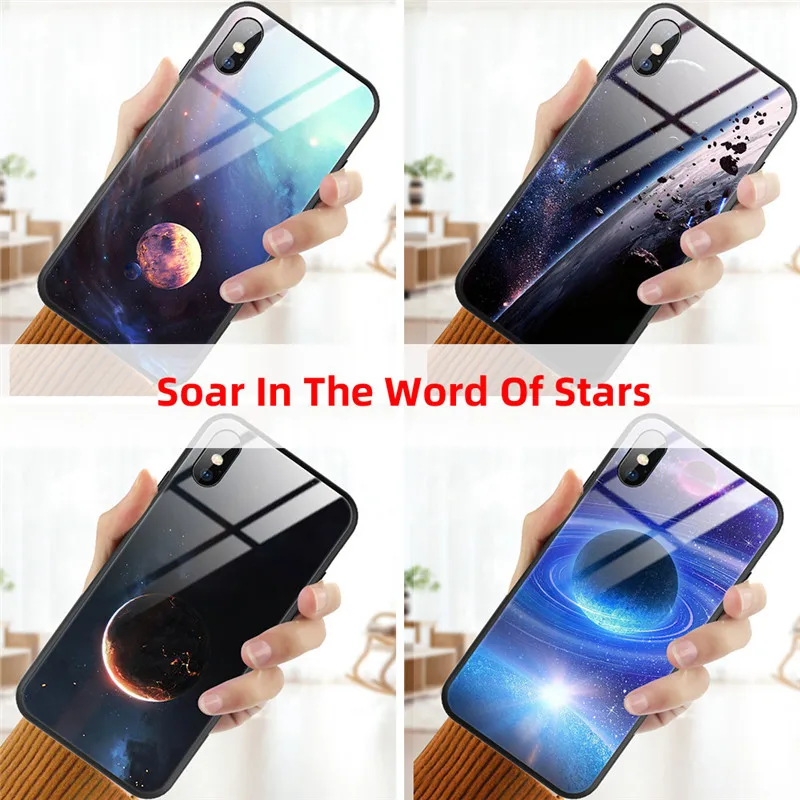 Стеклянный чехол для телефона для iPhone 11X7 8 10 6 s XS Star Space чехол для iPhone 8 7 6 6s Plus X противоударный чехол силиконовый Coque 6