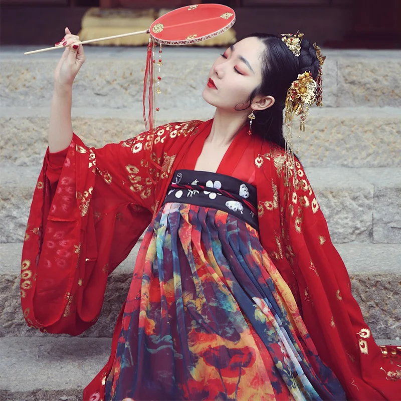 Костюм для китайских танцев красный Hanfu женщин Традиционная сценическая одежда