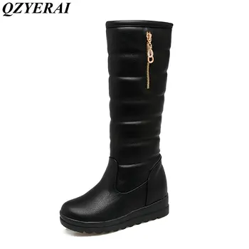 

QZYERAI The new autumn/winter high snow boots are high in winter warm rabbit hair snow boots women shoes flat shoes Fur one