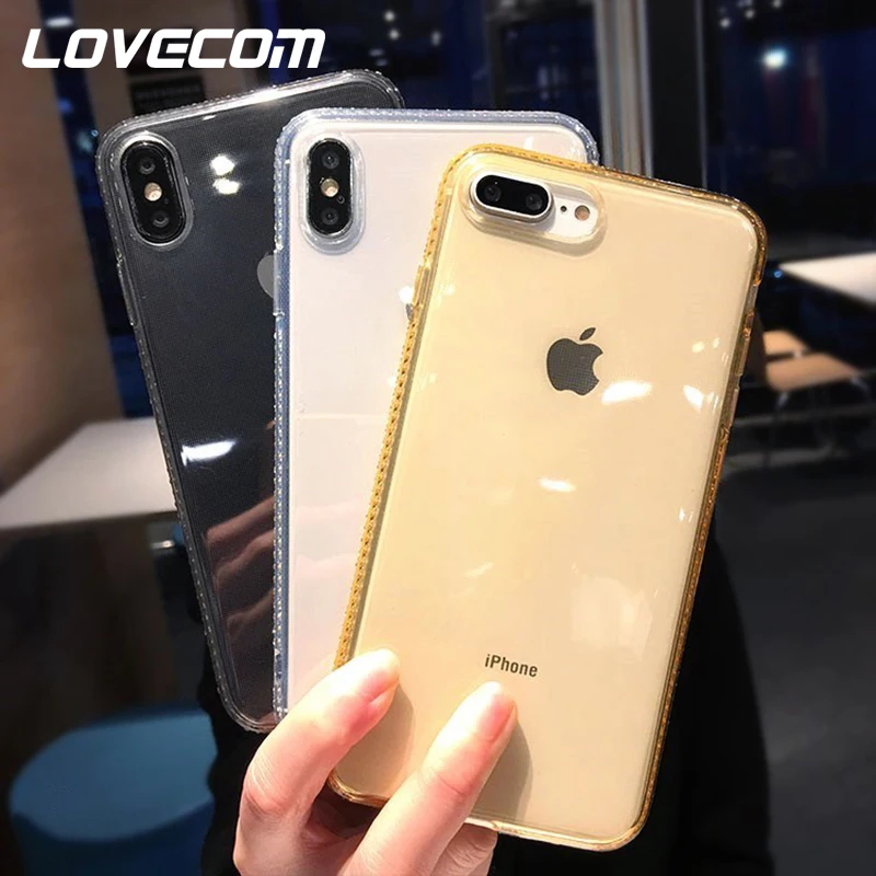 

LOVECOM Transparent Shockproof Phone Case For iPhone XS Max XR 6 6S 7 8 Plus X 5S Hot CZ Diamond Frame Soft TPU Phone Back Cover