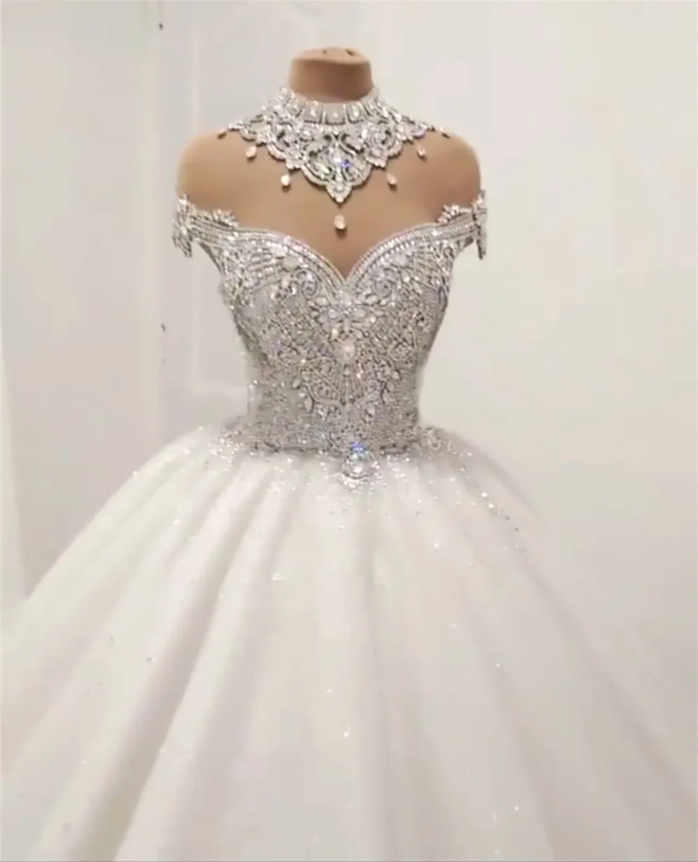 Изготовленное на заказ роскошное бальное платье Пушистый Блестящий тюль кристалл Алмазный бисер Вечерние Свадебные платья SC12