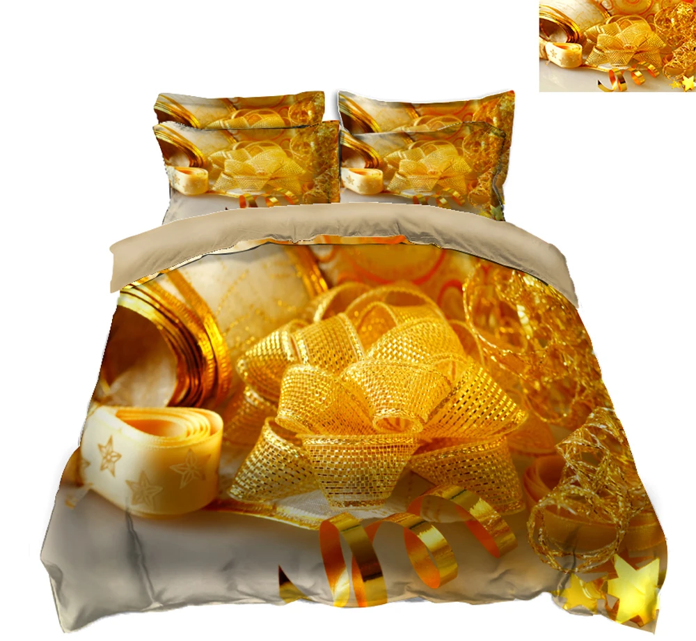 

Golden Luxury bed cover 3D bedding Set for bed Duvet Cover set twin full queen king size bed set sheet bed California king