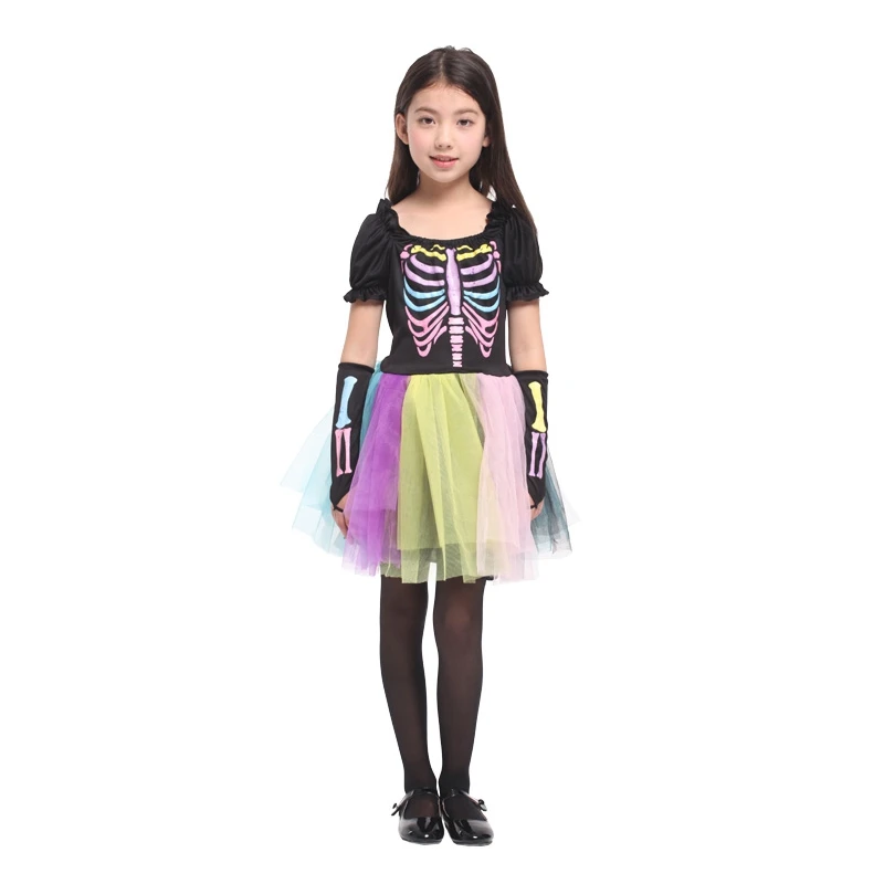 

Children Kids Girls Funky Punky Skeleton Bones Costume Fancy Dress Halloween Carnival Party Role Play Cosplay Costumes