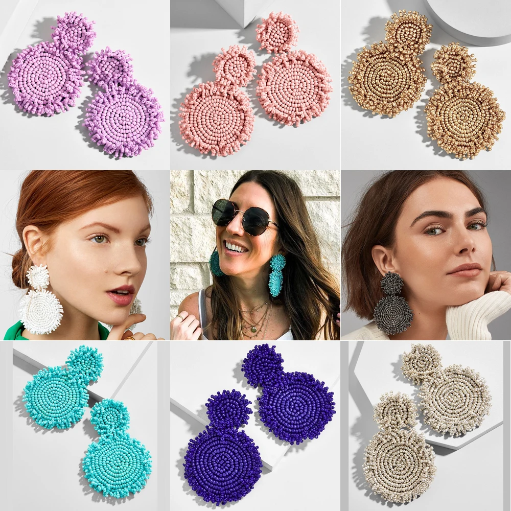 

Girlgo ZA Handmade Beads Drop Earrings For Women Colorful Beaded Dangle Statement Earrings Fashion Boho Rainne Valentine Jewelry