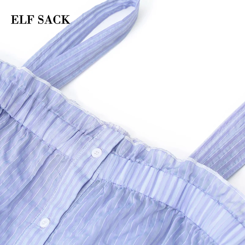 Женская блузка с вырезом лодочкой ELFSACK розовая в полоску рукавами фонариками
