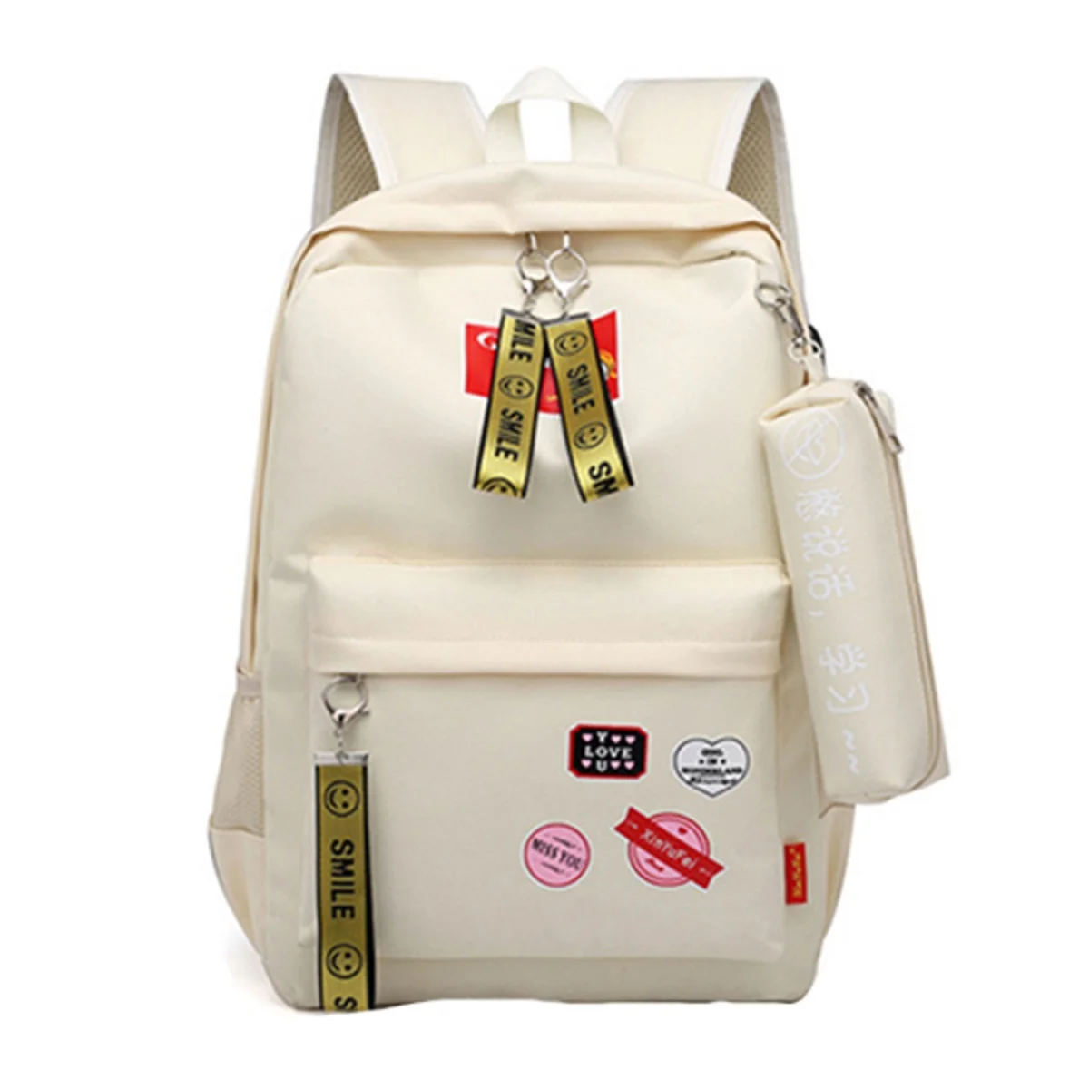 Женский рюкзак usb зарядка Оксфорд рюкзаки тканевые школьные сумки для подростков девочек дорожный Рюкзак Школьные сумки с пенал Чехол - Цвет: Beige