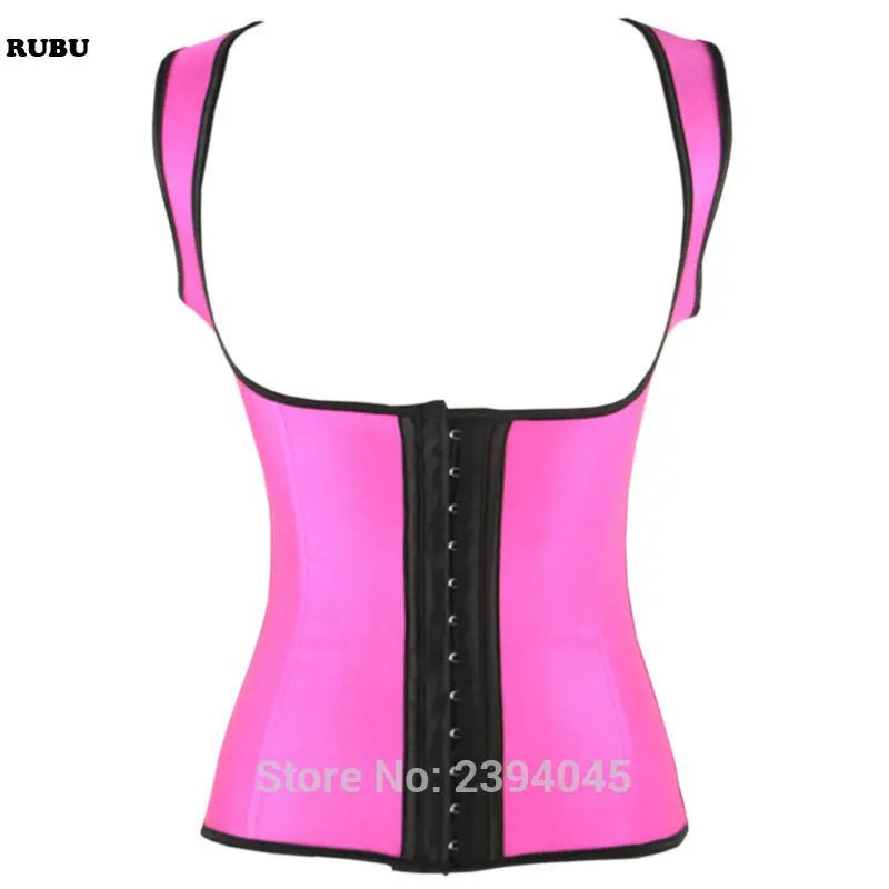 women Latex Waist Cincher Trainer corset with shoulder straps steel boned corset vest underbust