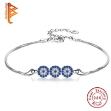 925 пробы серебряные двойные коробки цепи регулируемые браслеты для женщин роскошный синий круглый кристалл счастливый глаз браслет ювелирные изделия