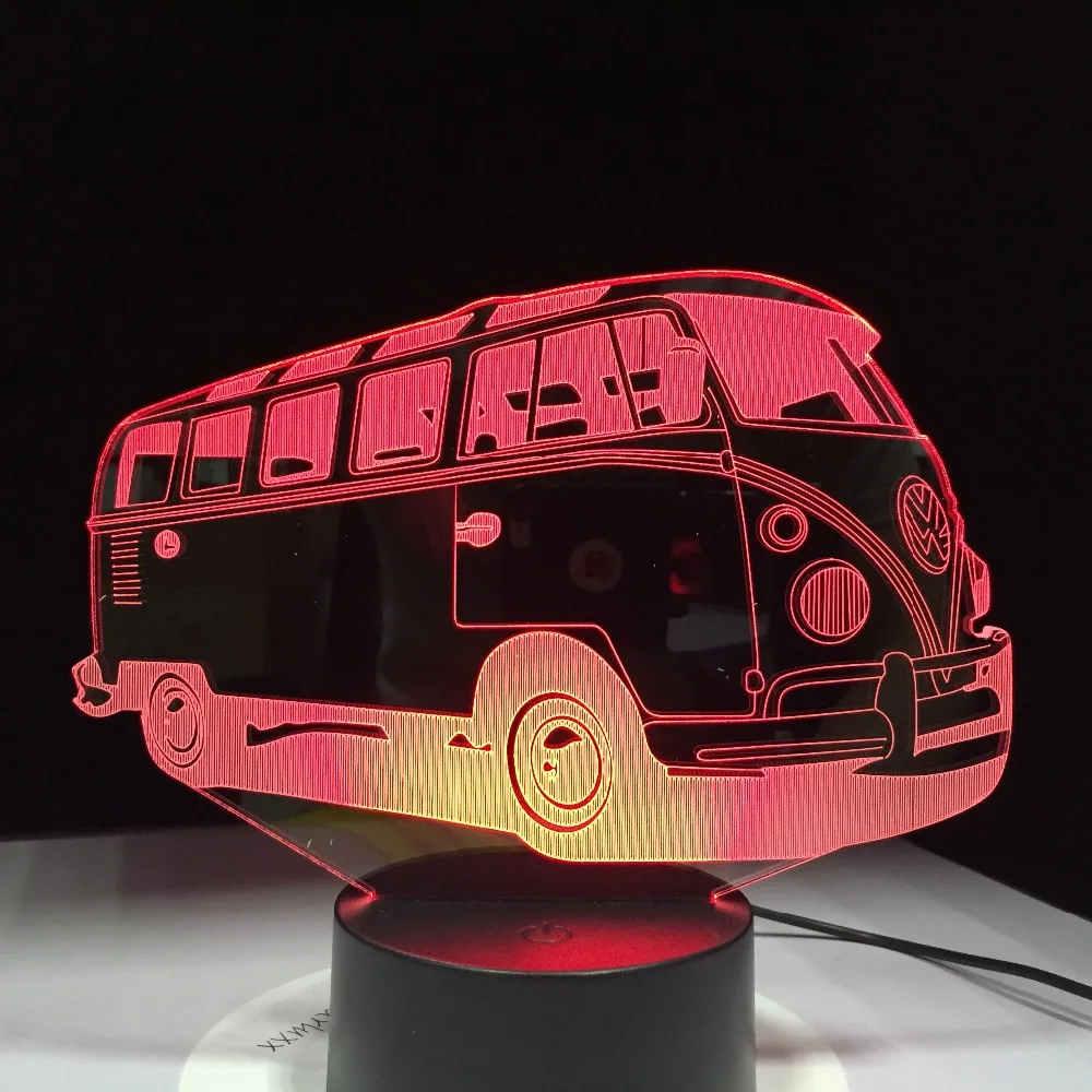 Школьный автобус 3D Иллюзия светодиодный настольная лампа ночник Touch Сенсор 7 цветов эффект изменения праздничные подарки