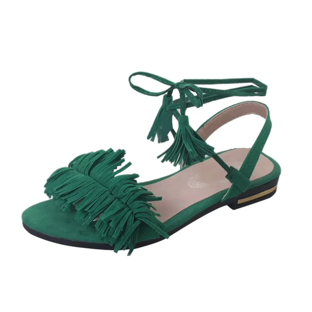 Сандалии женские на плоской подошве Нескользящие шлепанцы с кисточками и