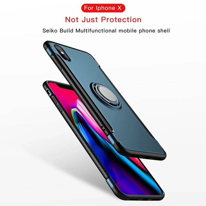 Shockproof Case For iPhone 13 12 11Pro 7 8 Plus X XR XS Max Silicone&PC Back Cover With Magnet Car Holder Metal Phone Ring Stand cool iphone 12 cases