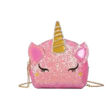 Модная сумка в виде единорога для девочек, женская сумка на плечо с мультяшным принтом, кожаный кошелек с блестками, клатч,, сумка через плечо