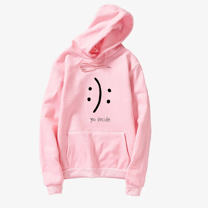 Hoodie Sweatshirt Women Men Harajuku Streetwear Funny YOU DECIDE Expression Print Tops Loose Fleece Casual Kawaii Korean Clothes (2)