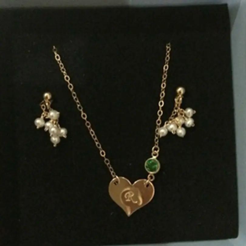 Женский кулон и ожерелье подарок Заказные Выгравированные буквы в форме сердца Прозрачный Изумрудный Кристалл 14k золотое ожерелье женское - Цвет камня: 45cm emerald