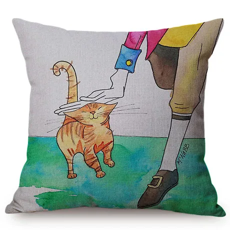 Nordic Water Color Cute Cat Crayon Painting Home Decoration Throw Pillow Cover Pet Cat Children's room Chair Seat Cushion Cover K111-1