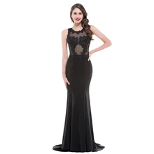 2016 neue Ankunft Scoop Appliques Backless Long Black Abendkleid Nixe-abschlussball vestido formatura longo