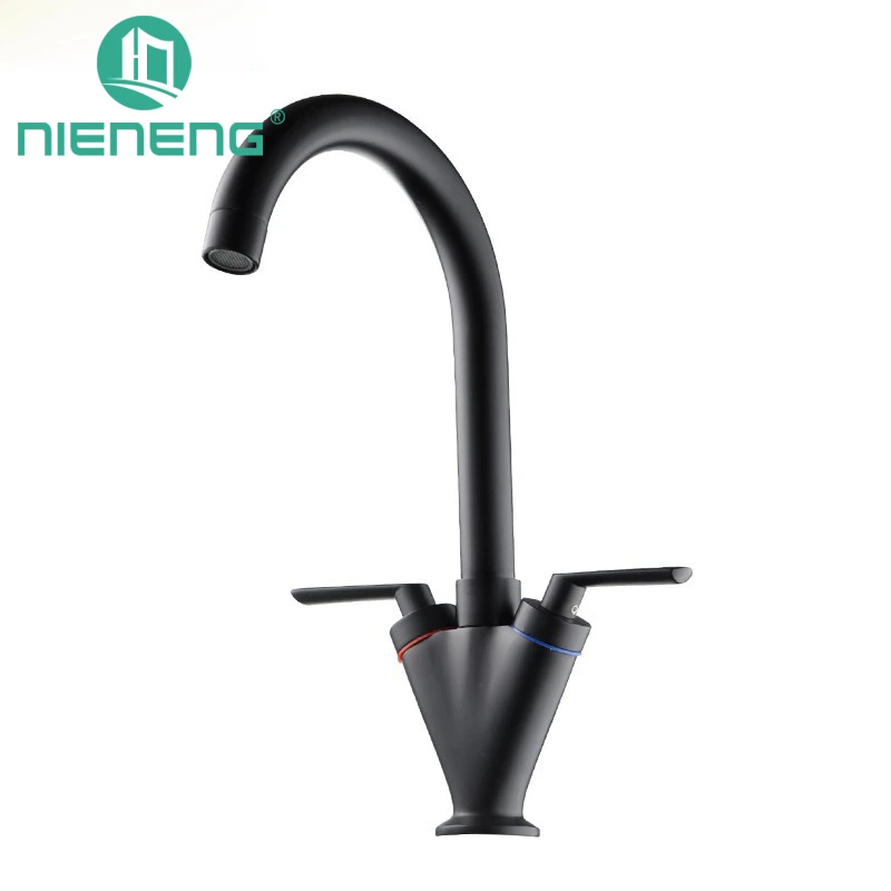 

Nieneng Black Double Kitchen Sink Faucet Tap Pure Water Filter Mixer Dual Handles Chrome Finish Contemporary Torneira ICD60315