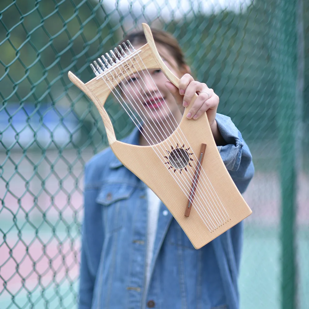 

10-String Wooden Lyre Harp Nylon Strings Spruce Topboard Beech Wood Backboard String Instrument with Carry Bag
