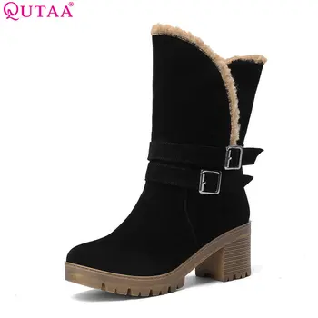 

QUTAA Summer Autumn Women Boots Platforms High Heel Ankle Boots PU Leather Boots snow boots Lady Shoes size 34-43
