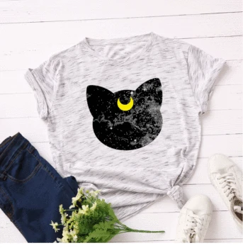 

Harajuku T Shirt Women Kawaii Moon Cat Plus Size Short-sleeved T-shirt Graphic Tees Women Streetwear