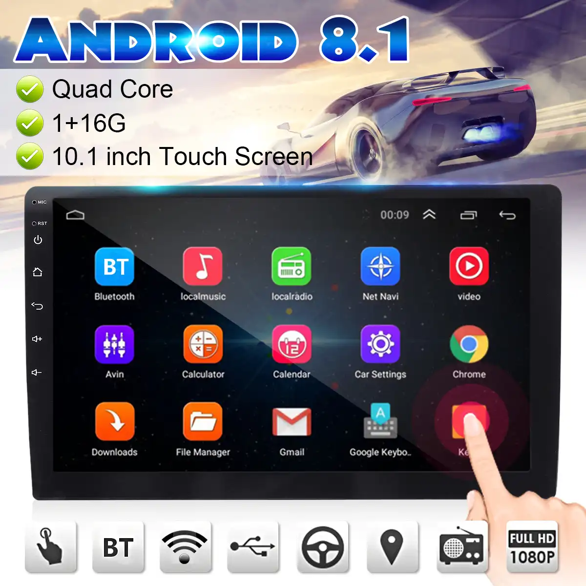 2DIN автомобильный мультимедийный плеер 10,1 Android 8,1 автомобильный стерео bluetooth wifi gps Nav четырехъядерный радио видео Автомобильный MP5 плеер - изображение
