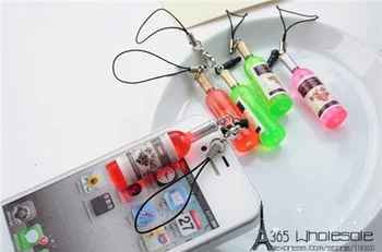 

Free shipping mini wine bottles toys 6pcs/lot mobile phone straps charms key chains bag hangers promotion gifts party favors