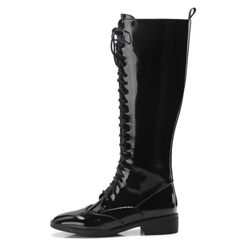 Rizabina Größe 39 Strap Kniehohe Wohnungen Beige Reiten Cross Zipper 34 schwarzes Spitze Für Frauen Stiefel Up Winter Fashion Schuhe a4rwBaq6