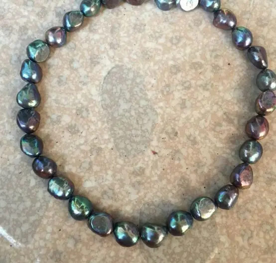 

12-13mm tahitian baroque black green multicolor pearl necklace 18inch 925silver