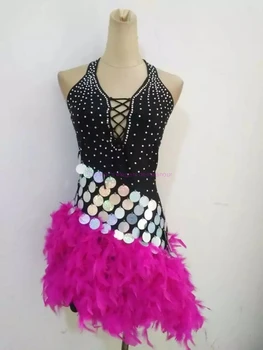 

New style!latin dance costumes senior sexy sequins feather latin dance dress for women latin dance competition dresses XXS-6XL