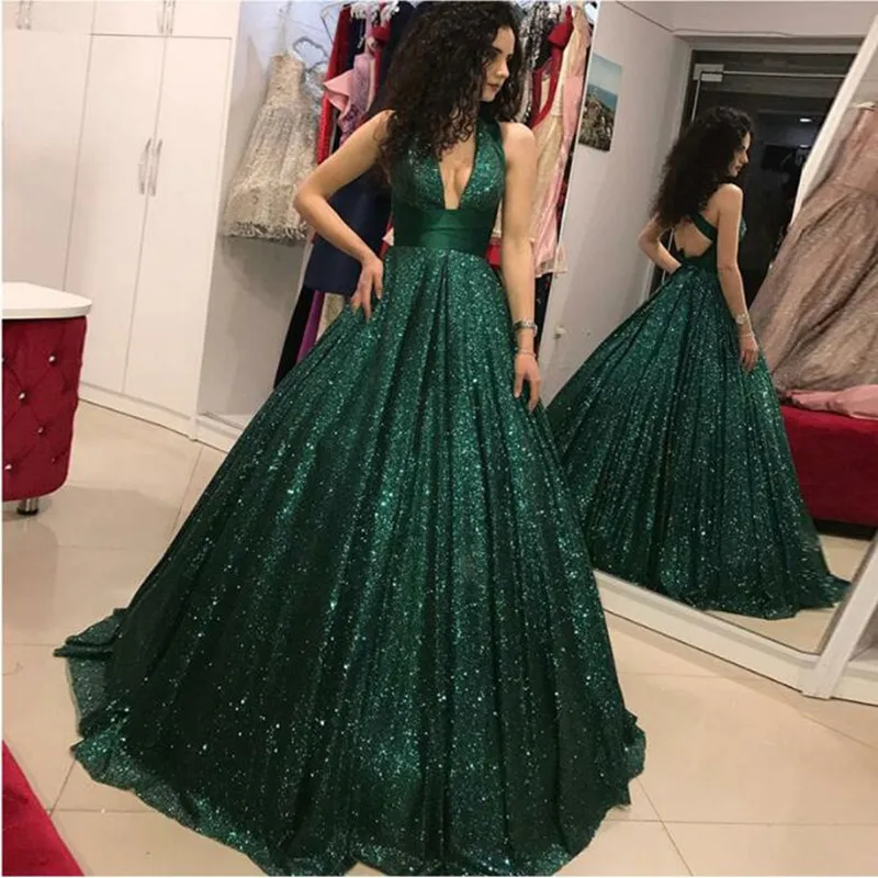 Темно-зеленые вечерние платья Длинные вечерние бальные Платья Vestidos de Festa с блестками Высокая талия Современные платья знаменитостей для выпускного вечера