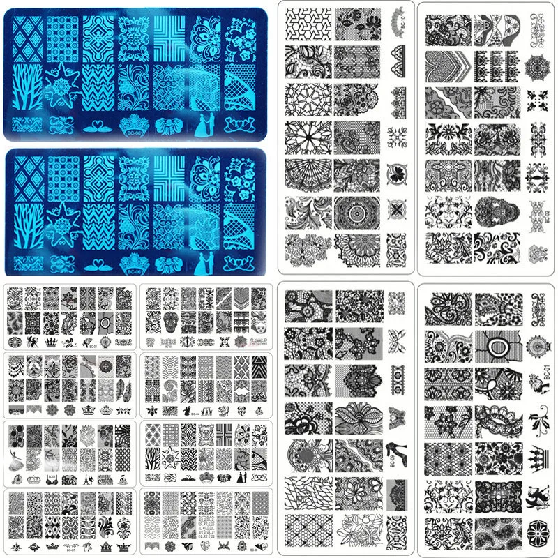 1 шт ногтей штамповки пластины ногтей шаблон цветок границы лист шаблон трафареты DIY лак для ногтей печать штамп скребковый Маникюр Инструмент