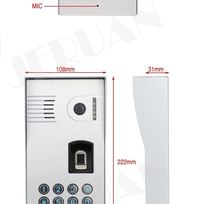 JERUAN 9 дюймов видео Звонок дверь домофон Системы металл отпечатков пальцев код клавиатуры Водонепроницаемый RFID Доступа Камера с замком
