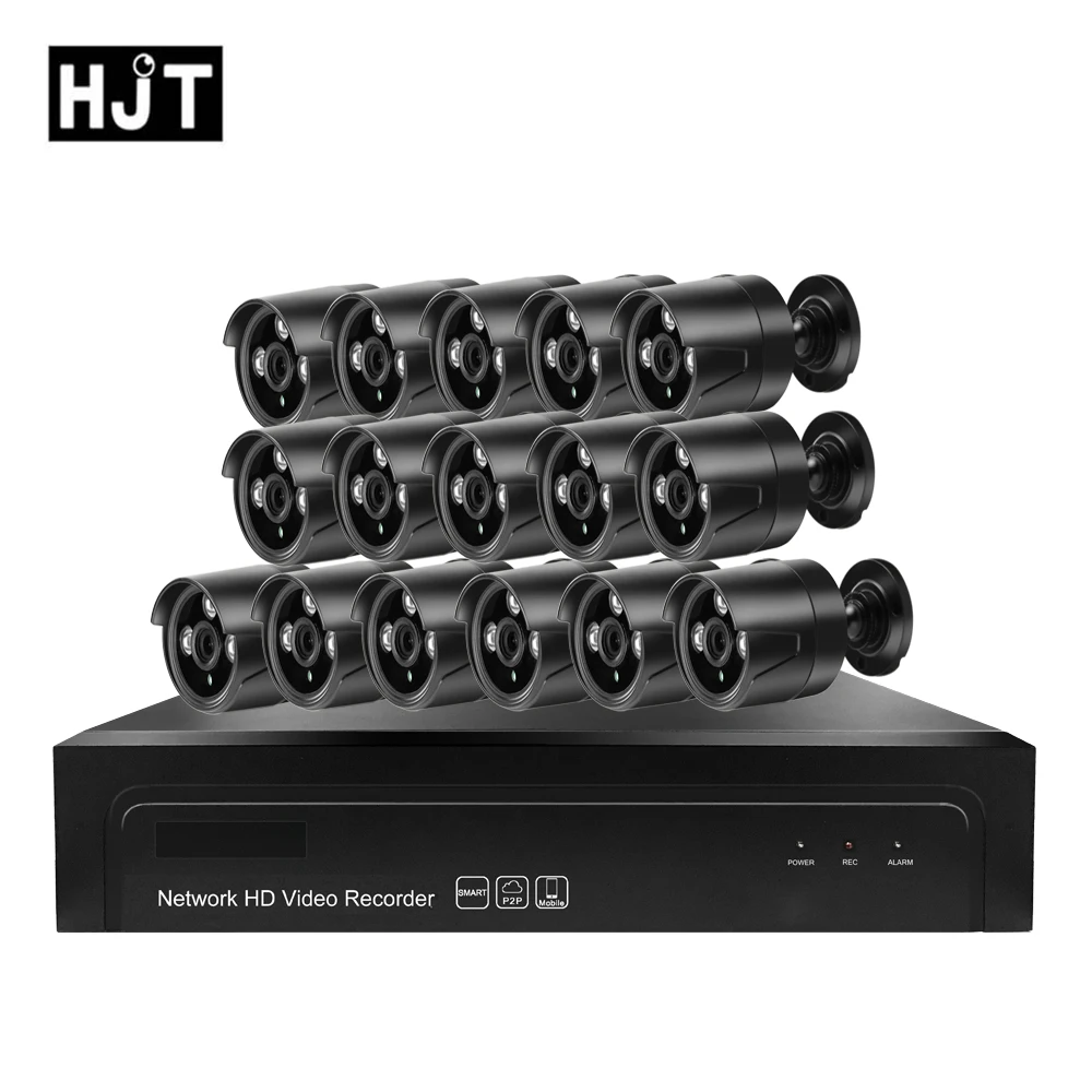 HJT IP Camera 16CH POE NVR 1080P 2.0MP H.264/H.265 48V Black Night Vision P2P Onvif 2.1 AEeye Waterproof | Безопасность и защита